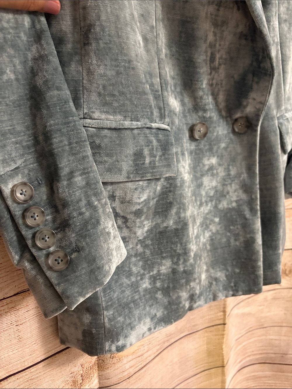 Free People Crushed Velvet Blazer in Washed Gray-Blue/Green - Picture 3 of 9